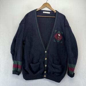 Vintage John Ashford Golf Cardigan Sweater men's XL Blue Embroidered Grandpa 90s